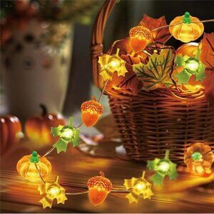 Fall Decorations‎ for Home 30 LED Pumpkin Maple Leaf Lights Battery Operated